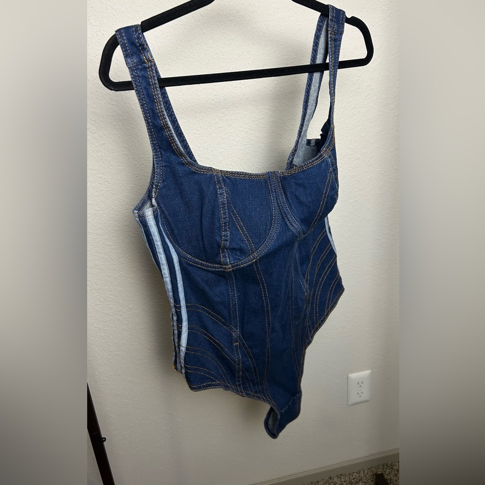 Ivy Park Adidas Rodeo Blue Denim Bodysuit - Picture 3 of 12